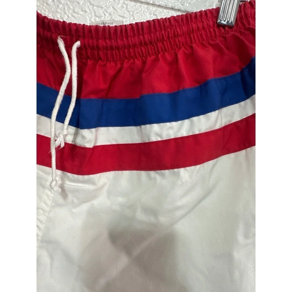 Vintage 80's Pacific Scene Striped Swim Red White Blue